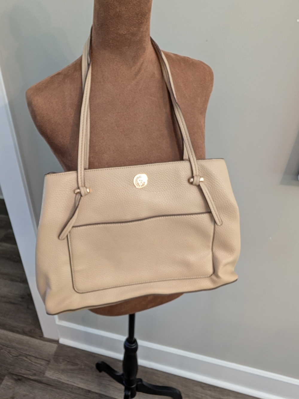 Anne Klein Beige Shoulder Tote with Front Pocket